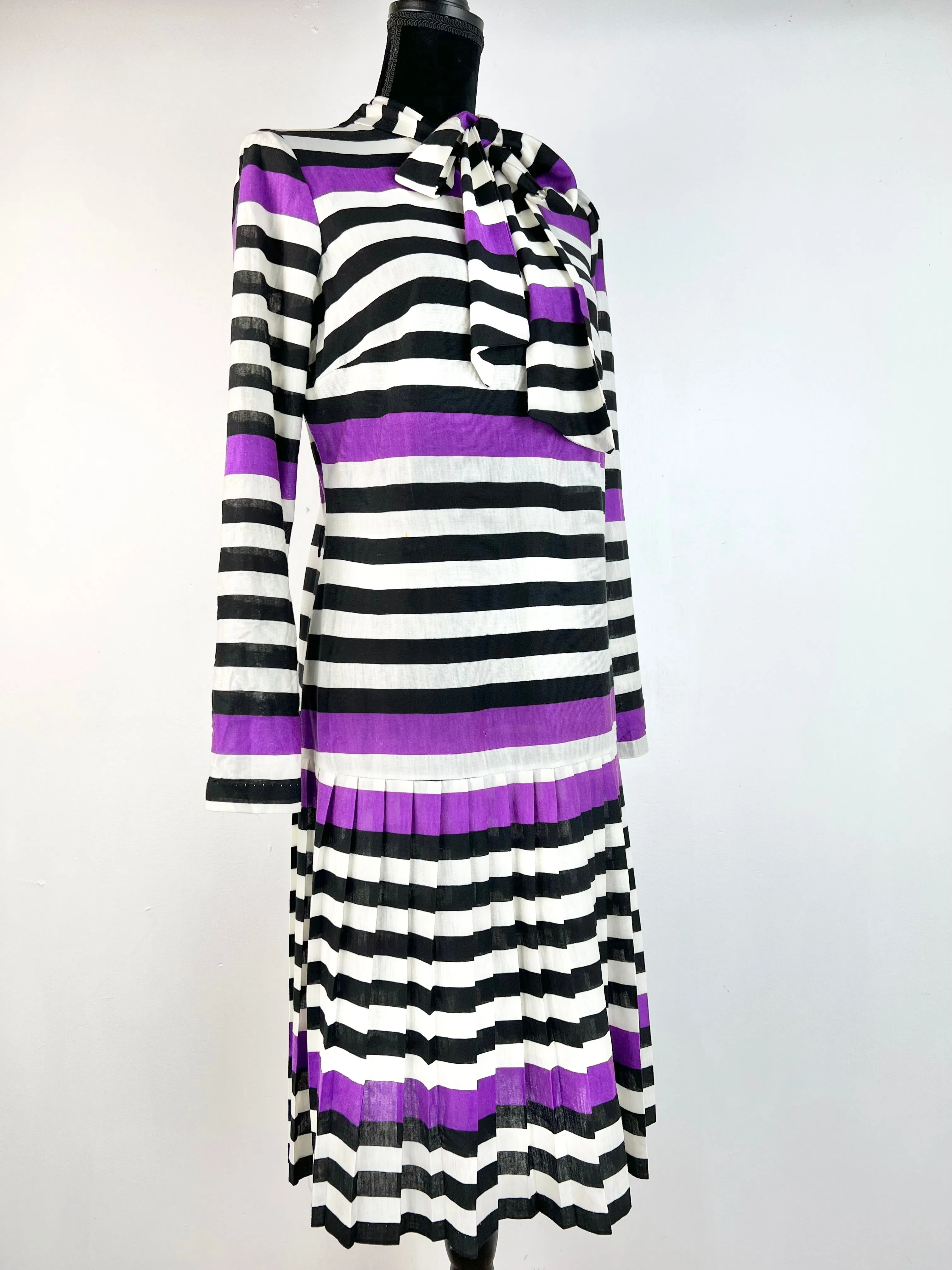 80s Deadstock Stripe Midi Frock - AU12