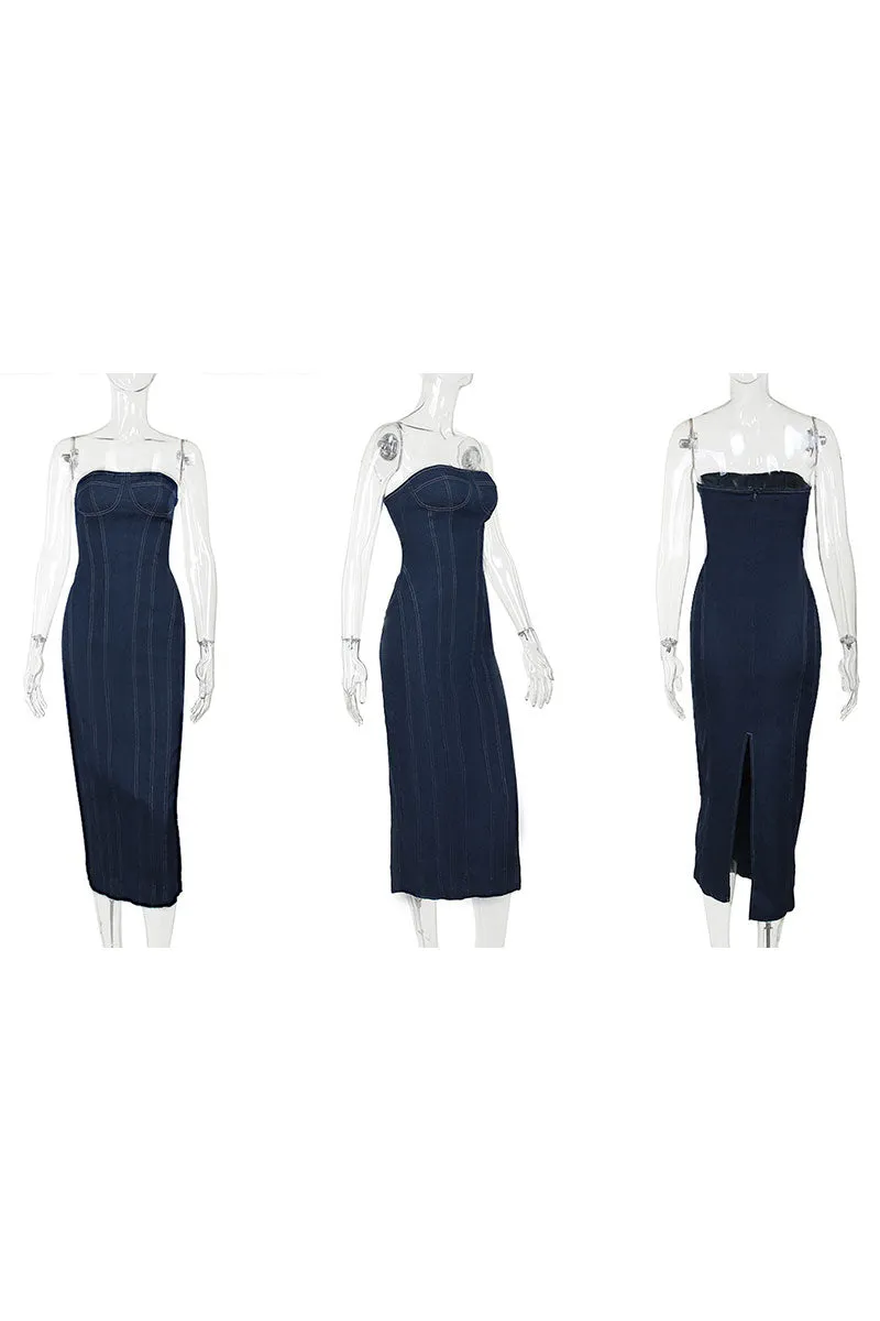 BJ636 Strapless Denim Maxi Dress