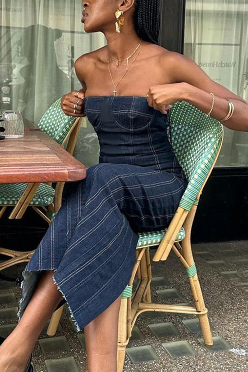 BJ636 Strapless Denim Maxi Dress