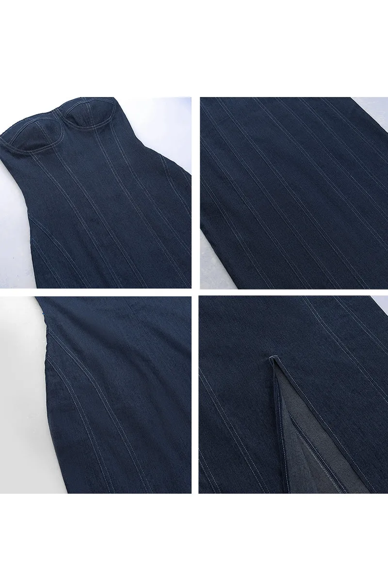 BJ636 Strapless Denim Maxi Dress