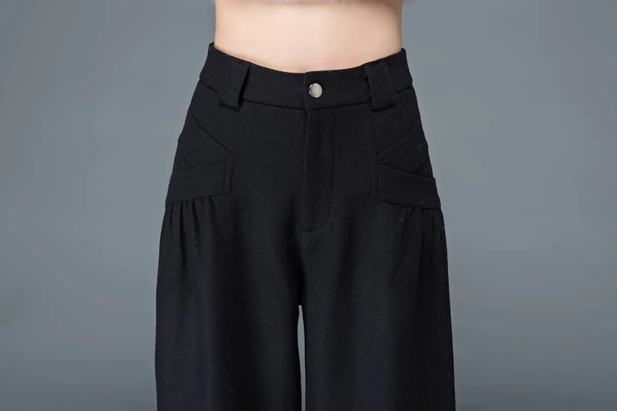 Black pants, womens pants, wool pants, black long pants, wide leg pants, casual pants, winter pants, maxi pants with pockets C1179