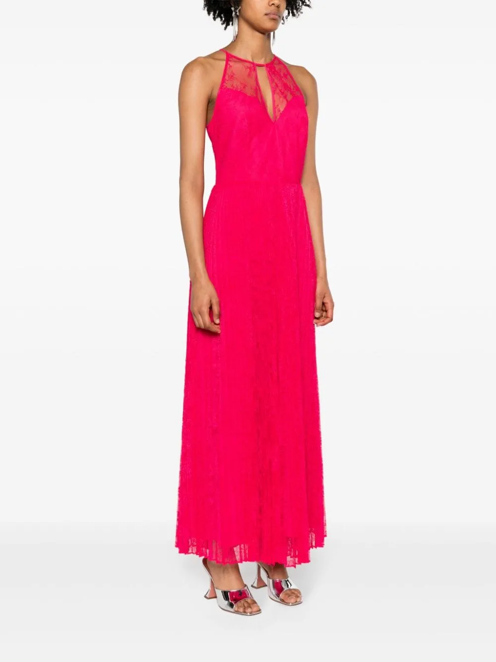 Bright rose pink georgette Chantilly