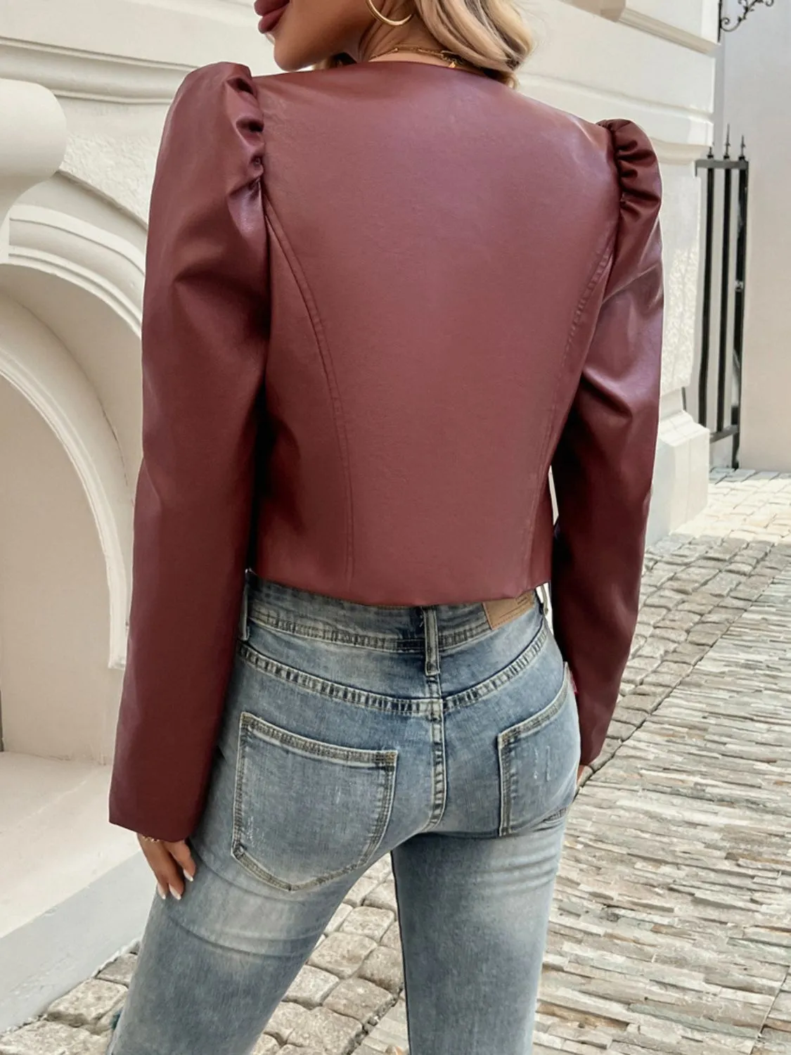 Devine Open Front Puff Sleeve Jacket