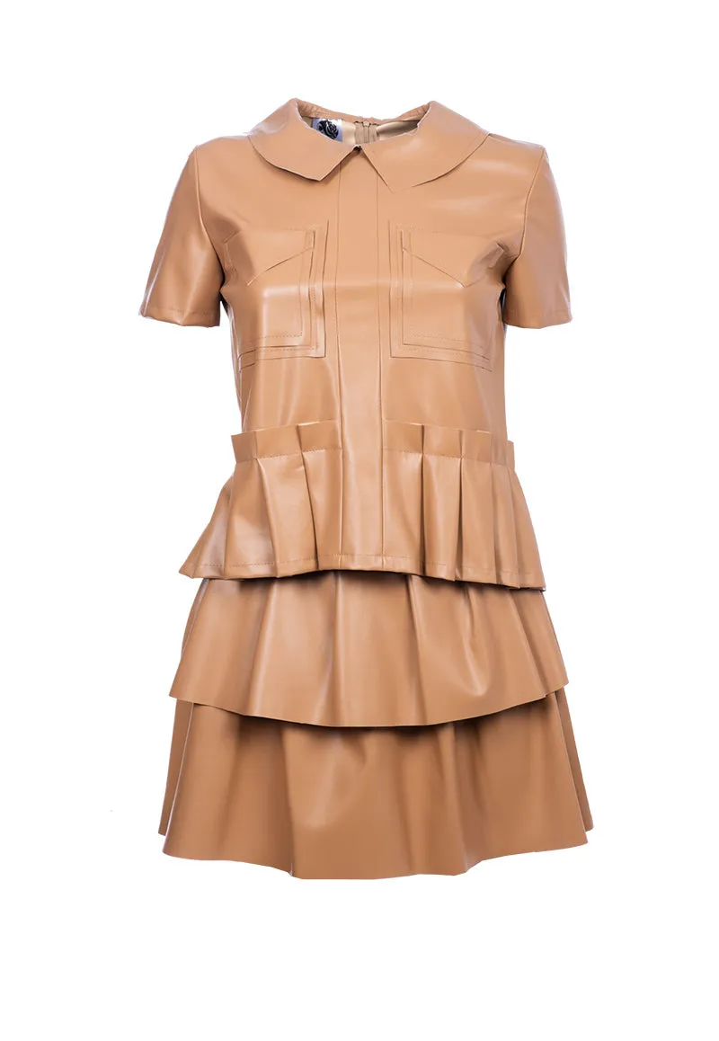 Eco Leather Shirt Top - Beige