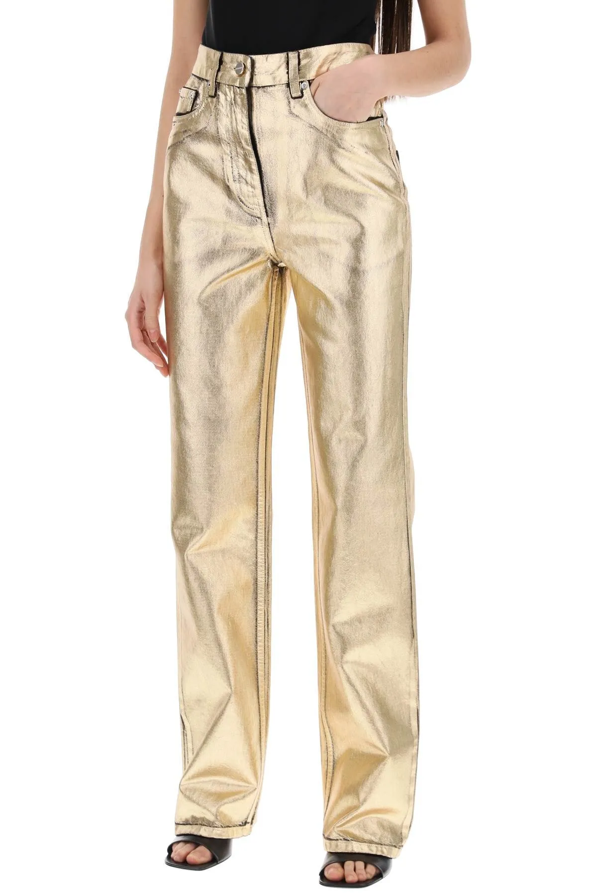 Ferragamo Laminated Denim Jeans For