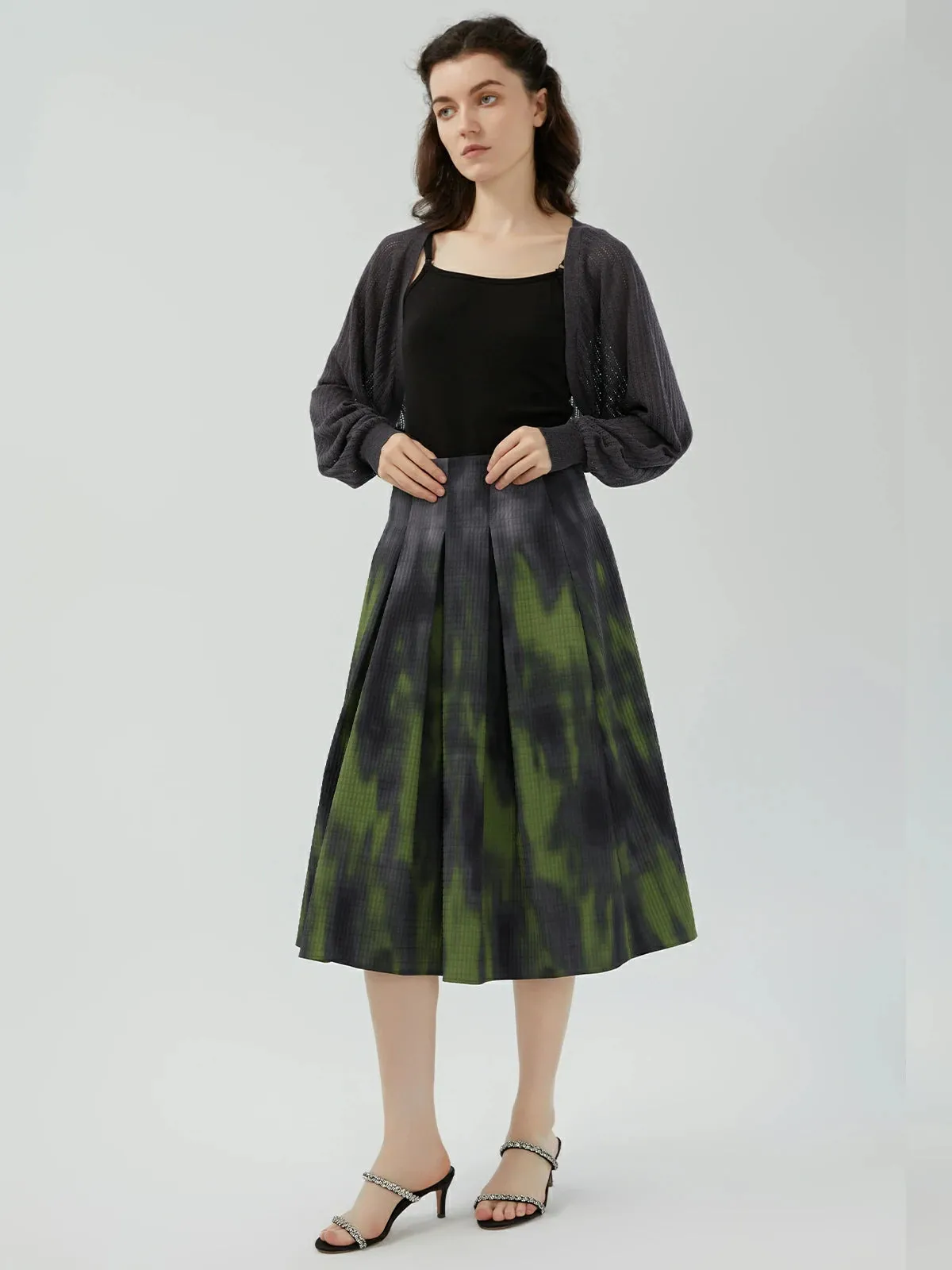 Gradient Pleated Midi Skirt