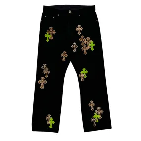 Green & Cheetah Cross Patch Jeans