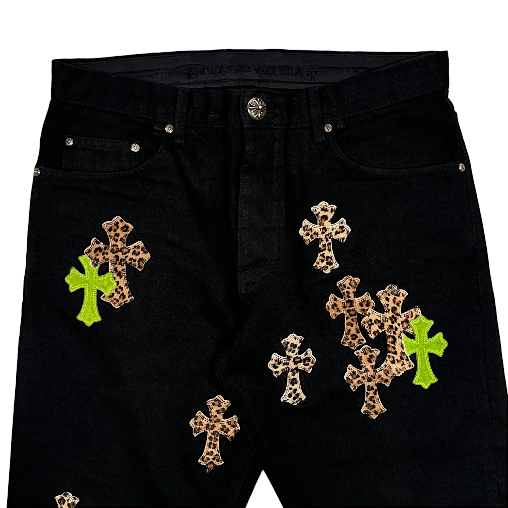 Green & Cheetah Cross Patch Jeans
