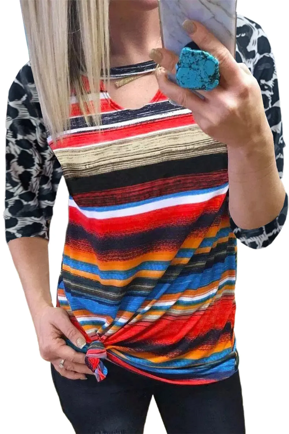 Hollow Out Collar Half Sleeve Multicolor Top For Women