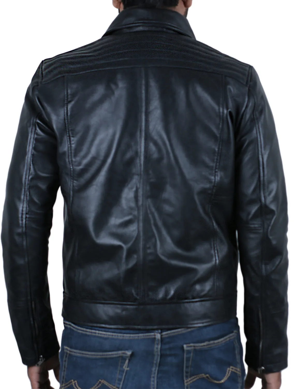 Leather Jackets Hub Mens Genuine Lambskin Leather Jacket (Black, Aviator Jacket) - 1501241