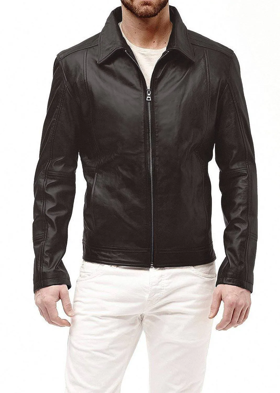 Leather Jackets Hub Mens Genuine Lambskin Leather Jacket (Black, Aviator Jacket) - 1501241