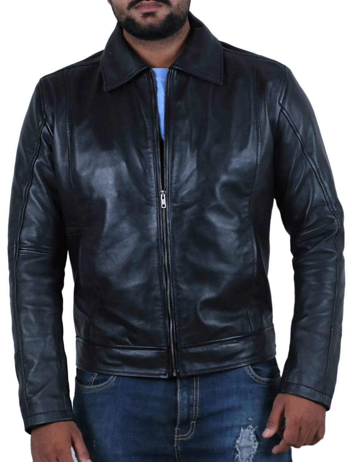 Leather Jackets Hub Mens Genuine Lambskin Leather Jacket (Black, Aviator Jacket) - 1501241