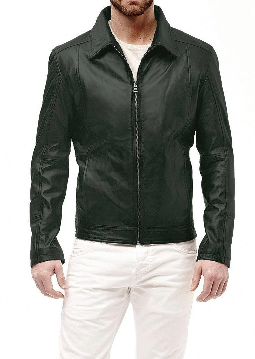 Leather Jackets Hub Mens Genuine Lambskin Leather Jacket (Black, Aviator Jacket) - 1501241