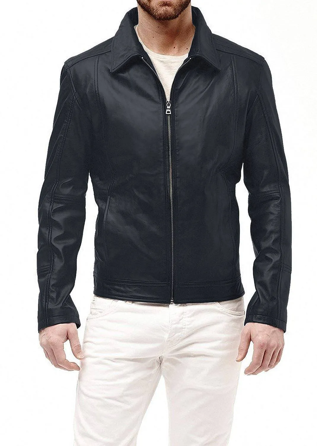 Leather Jackets Hub Mens Genuine Lambskin Leather Jacket (Black, Aviator Jacket) - 1501241