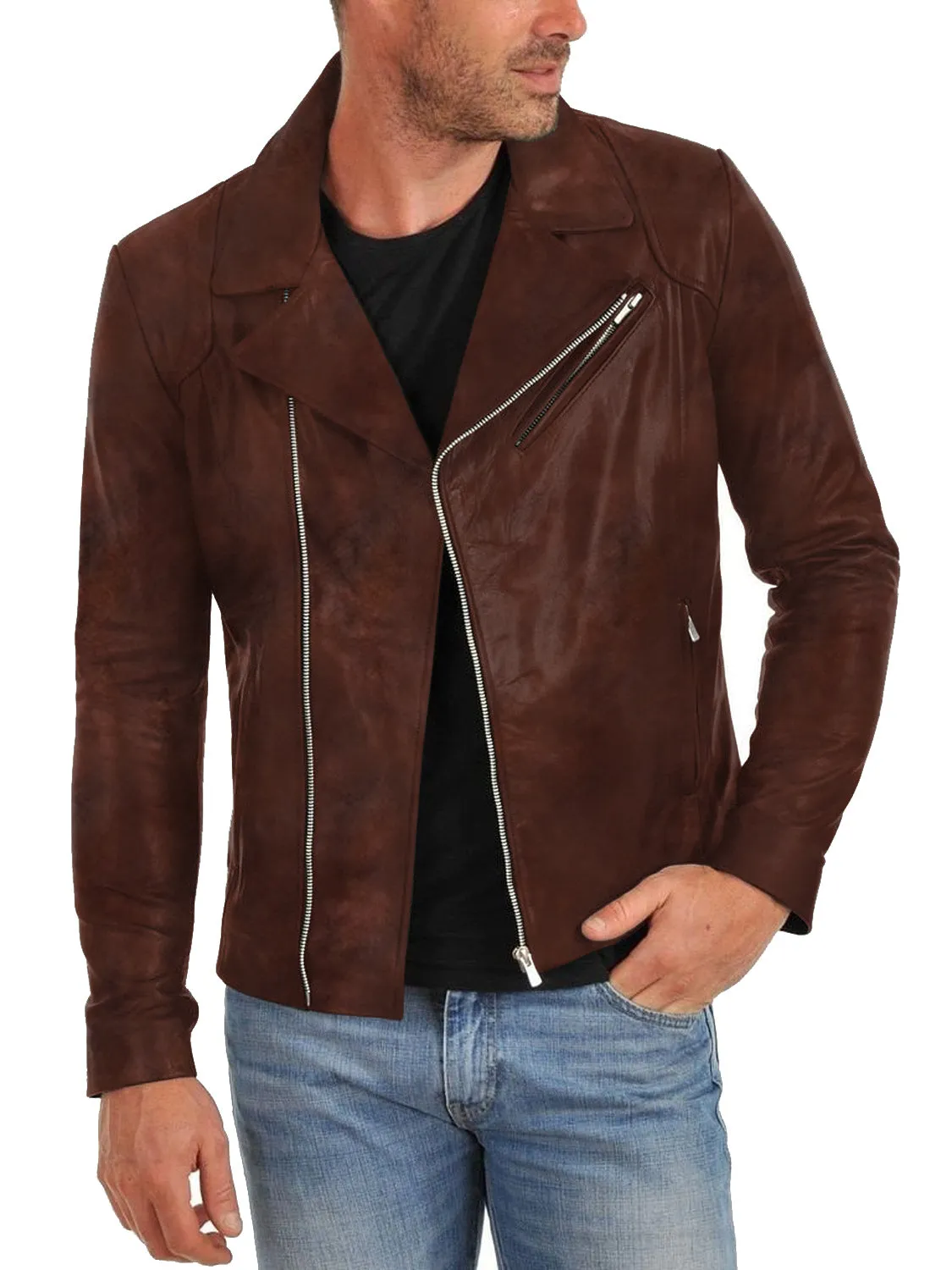 Leather Jackets Hub Mens Genuine Lambskin Leather Jacket (Black, Double Rider Jacket) - 1501260