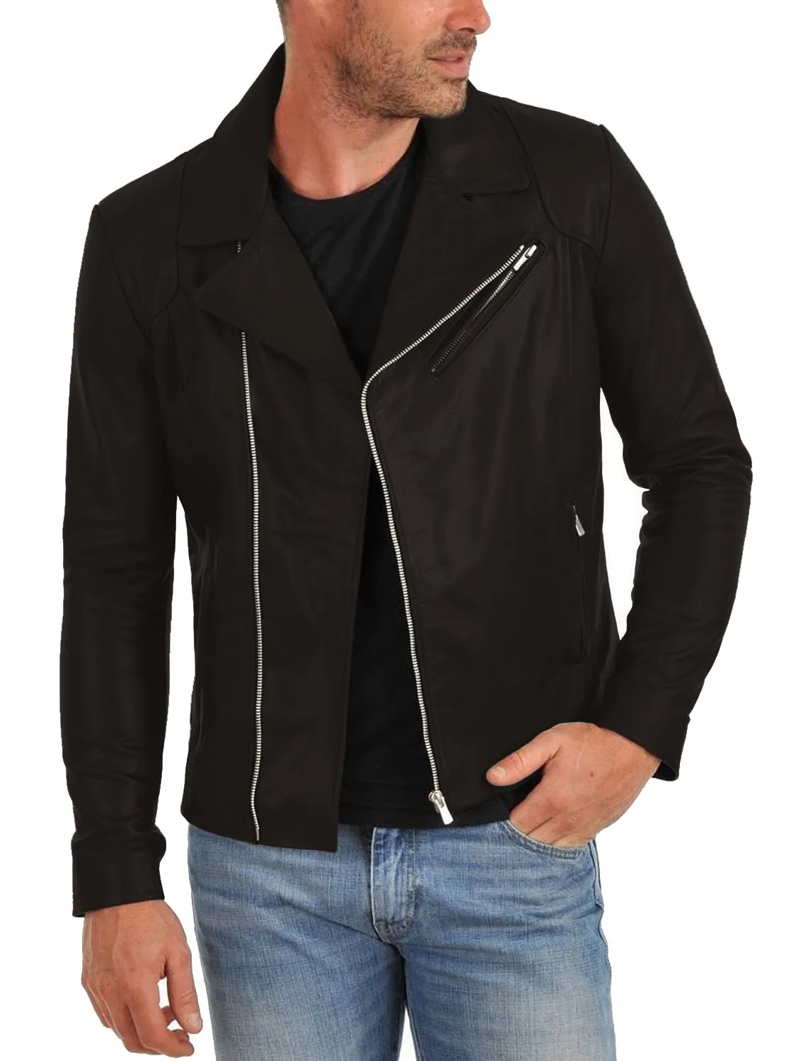 Leather Jackets Hub Mens Genuine Lambskin Leather Jacket (Black, Double Rider Jacket) - 1501260