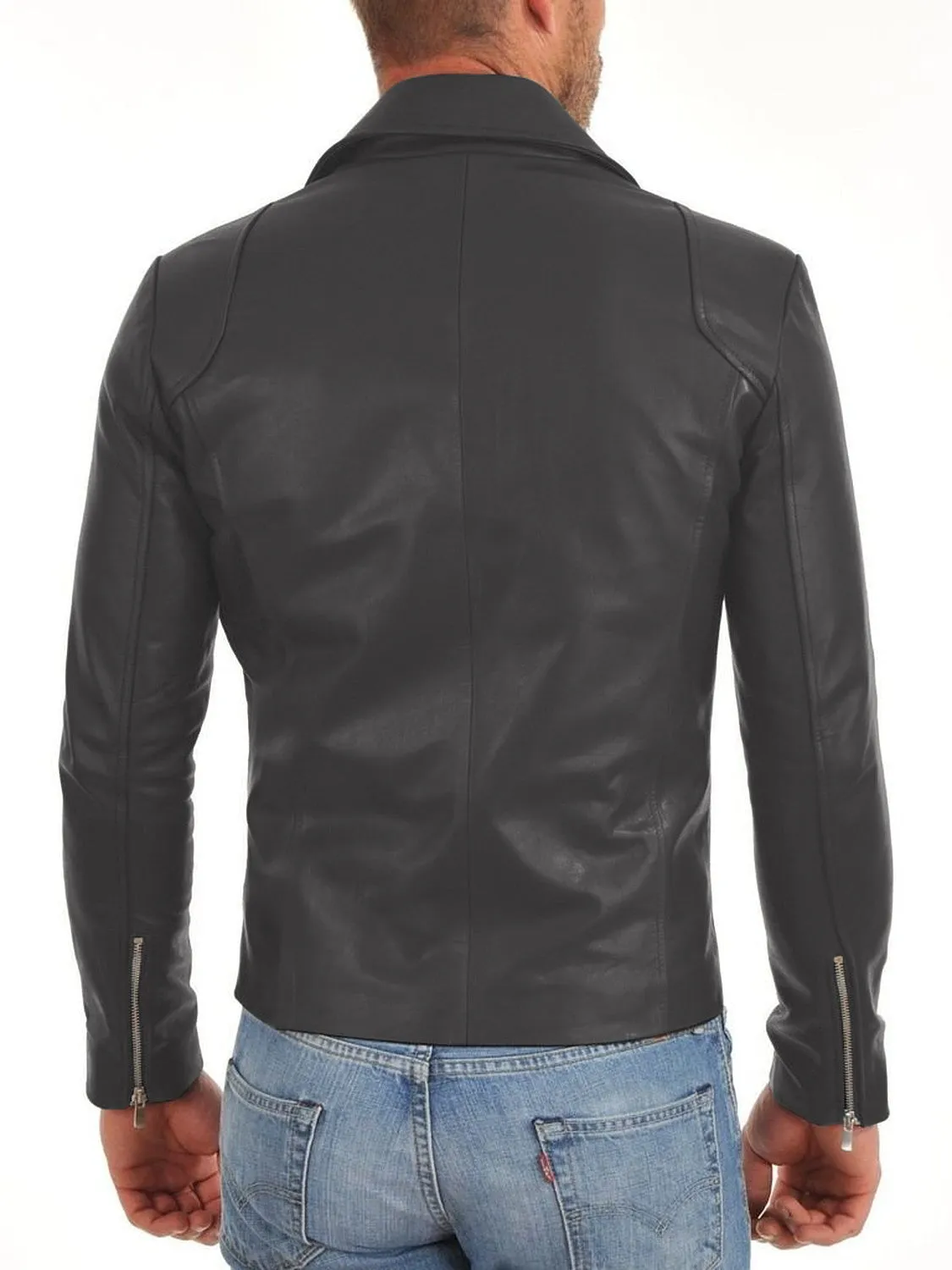 Leather Jackets Hub Mens Genuine Lambskin Leather Jacket (Black, Double Rider Jacket) - 1501260