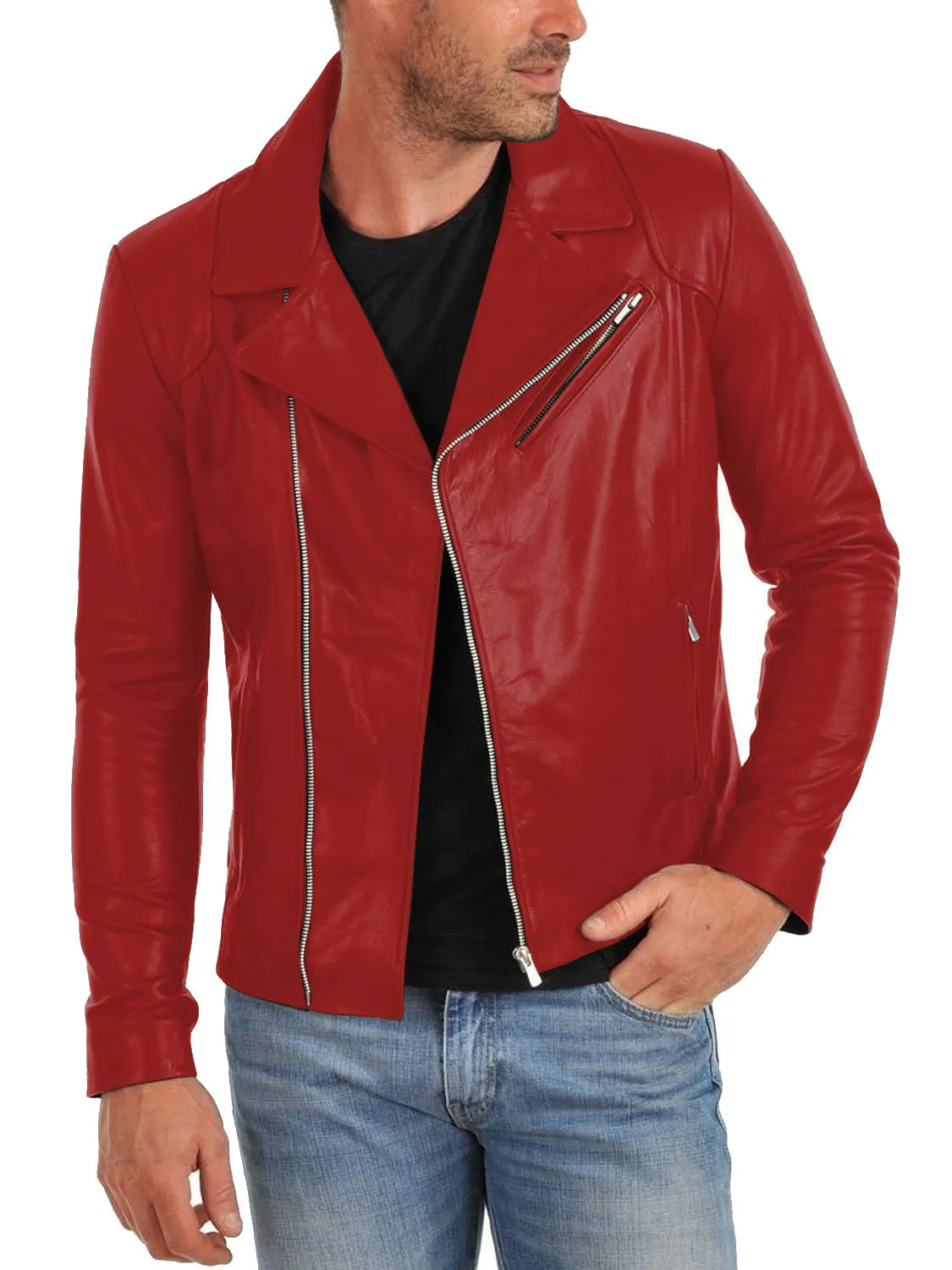 Leather Jackets Hub Mens Genuine Lambskin Leather Jacket (Black, Double Rider Jacket) - 1501260