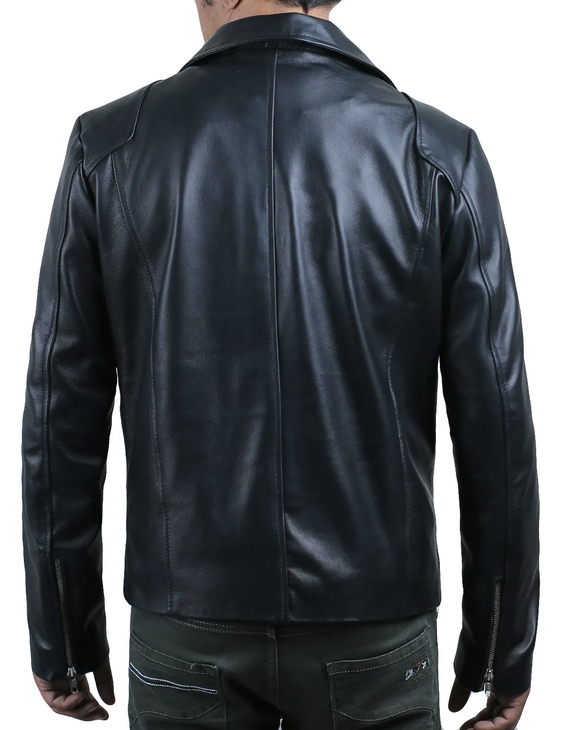 Leather Jackets Hub Mens Genuine Lambskin Leather Jacket (Black, Double Rider Jacket) - 1501260