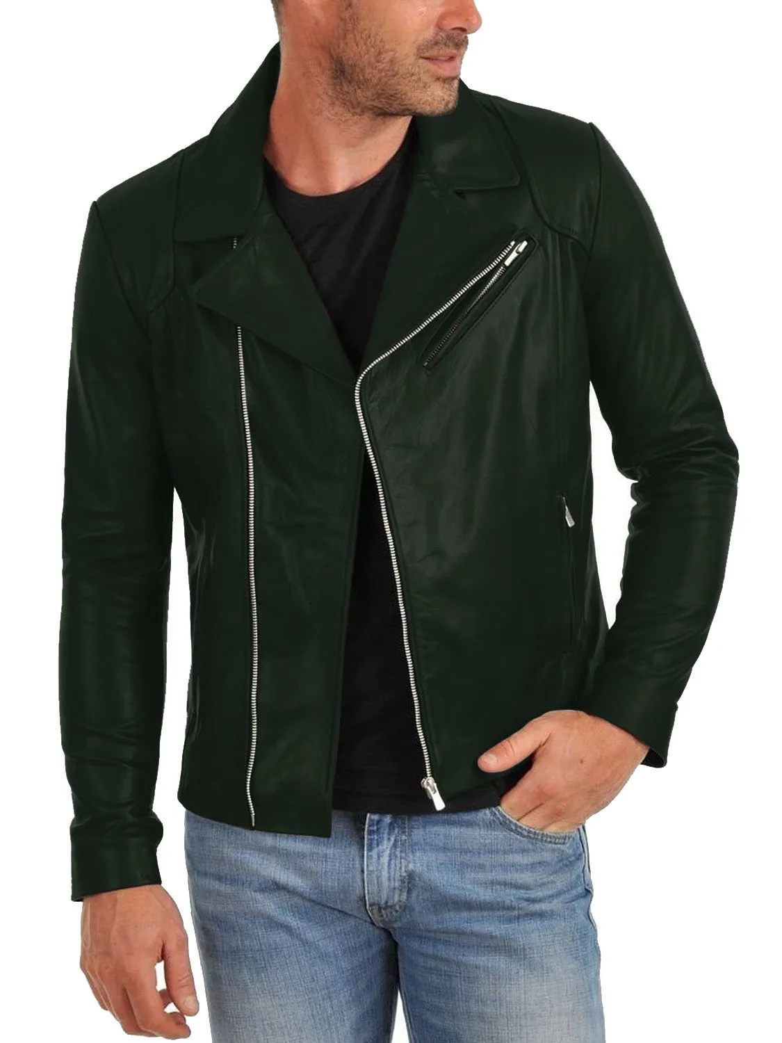 Leather Jackets Hub Mens Genuine Lambskin Leather Jacket (Black, Double Rider Jacket) - 1501260
