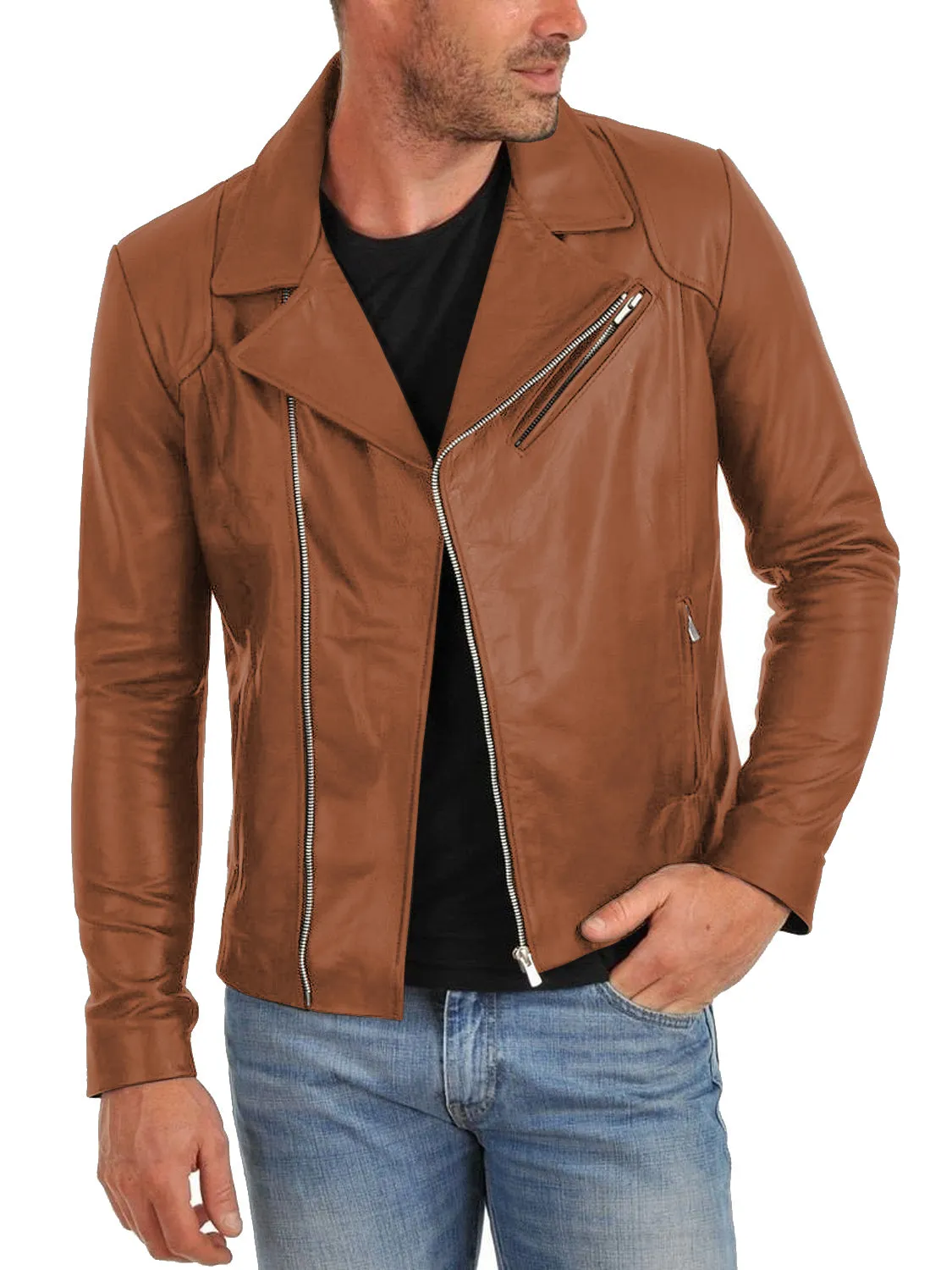 Leather Jackets Hub Mens Genuine Lambskin Leather Jacket (Black, Double Rider Jacket) - 1501260