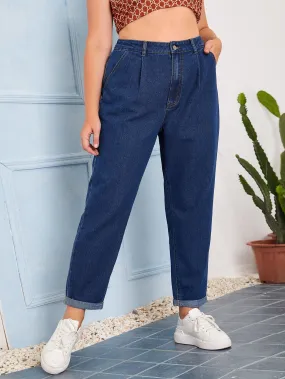 Plain Washed High Waist Cropped Plus Size Jeans