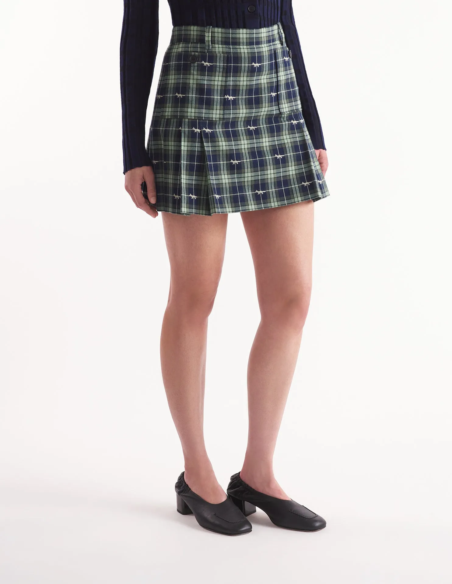 PLEATED MINI SKIRT WITH POCKETS NAVY/ASH TREE