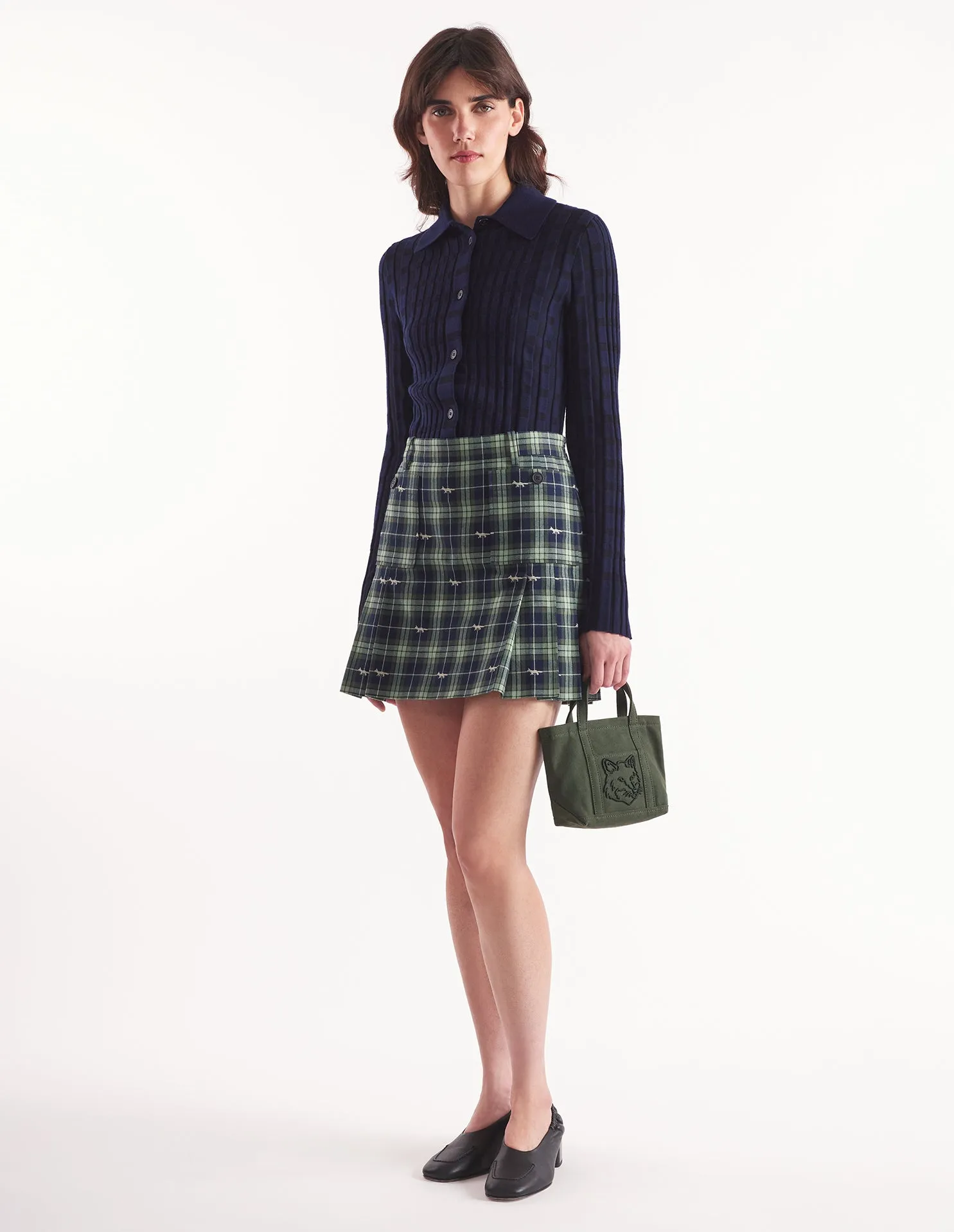 PLEATED MINI SKIRT WITH POCKETS NAVY/ASH TREE
