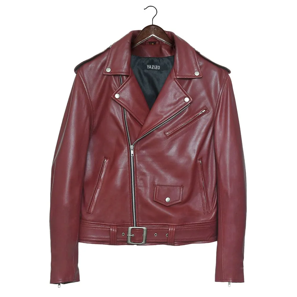 Real Biker Belted Red Leather Jacket