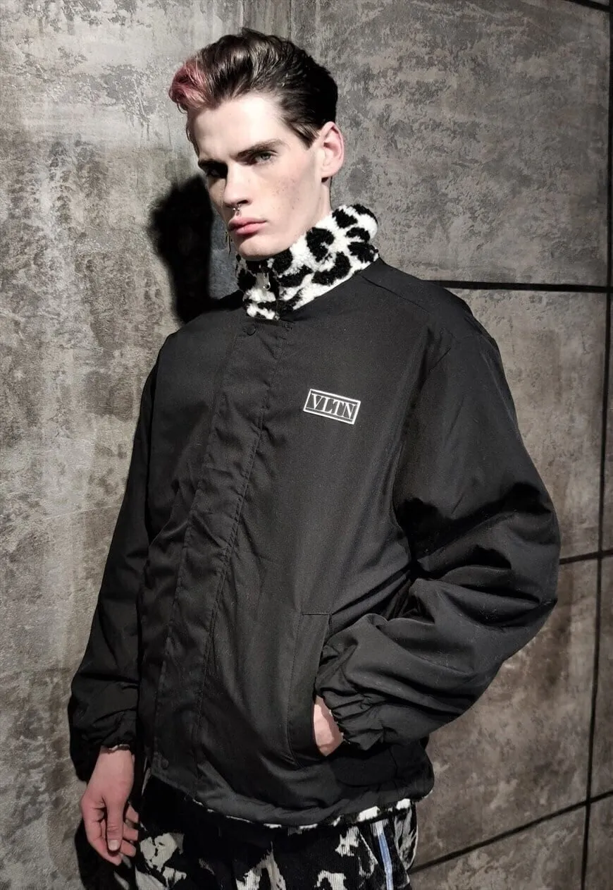 Reversible leopard bomber 70s animal varsity jacket white