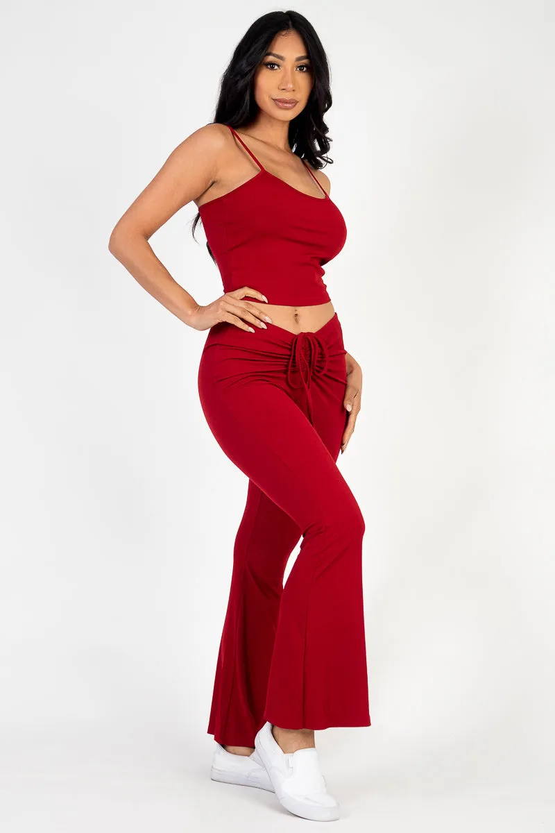 Ribbed Cami Top & Ruched Drawstring Flared Pants Set (CAPELLA)