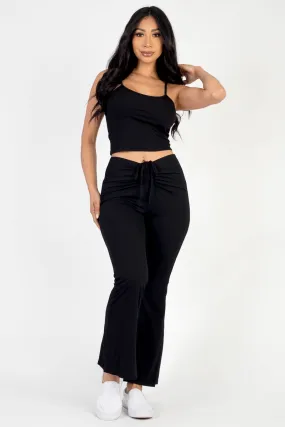 Ribbed Cami Top & Ruched Drawstring Flared Pants Set (CAPELLA)