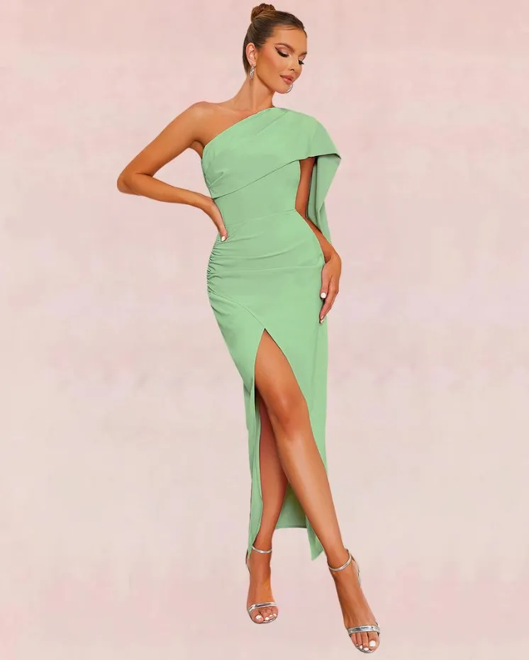 Sage One-Shoulder Bandage Maxi Dress - Green