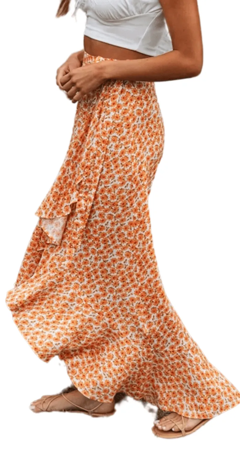 Soft Poly-Blend Ultra-High Rise Maxi Skirt: Elegant Open Front Design