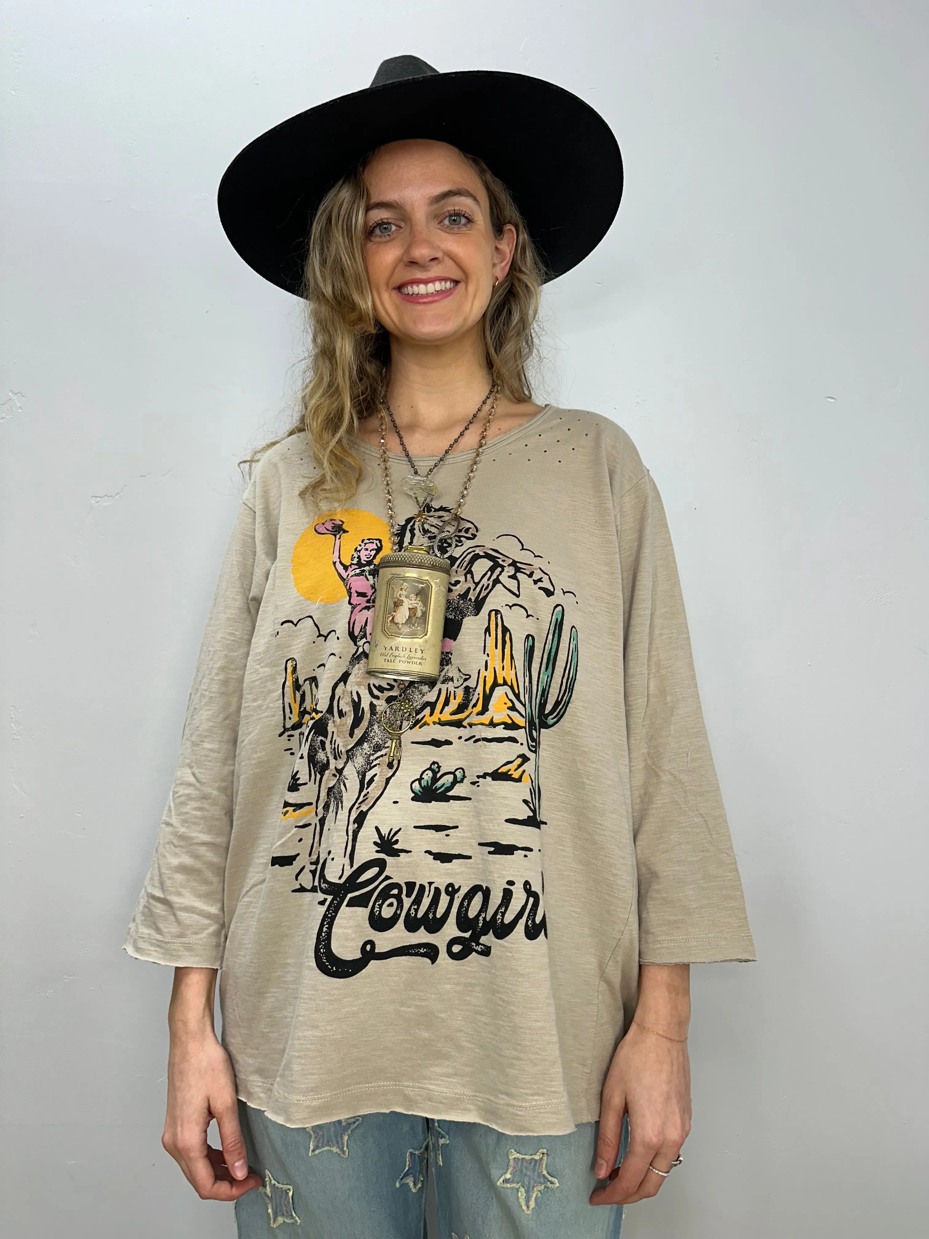Vintage Cowgirl Natural Tee - One Size