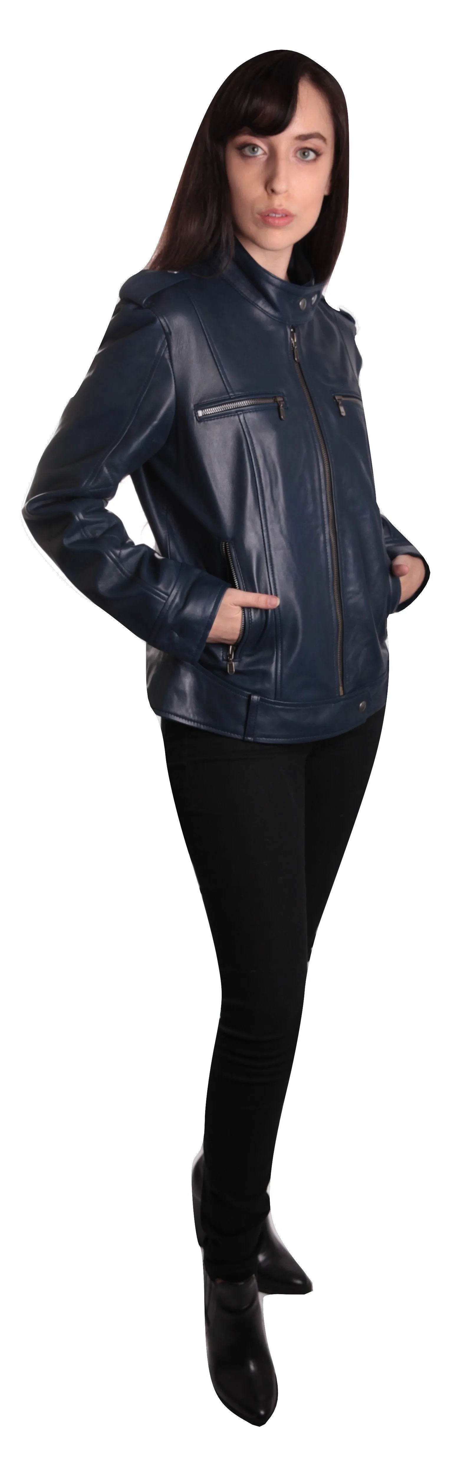 Womens Blue Supple Leather Jacket