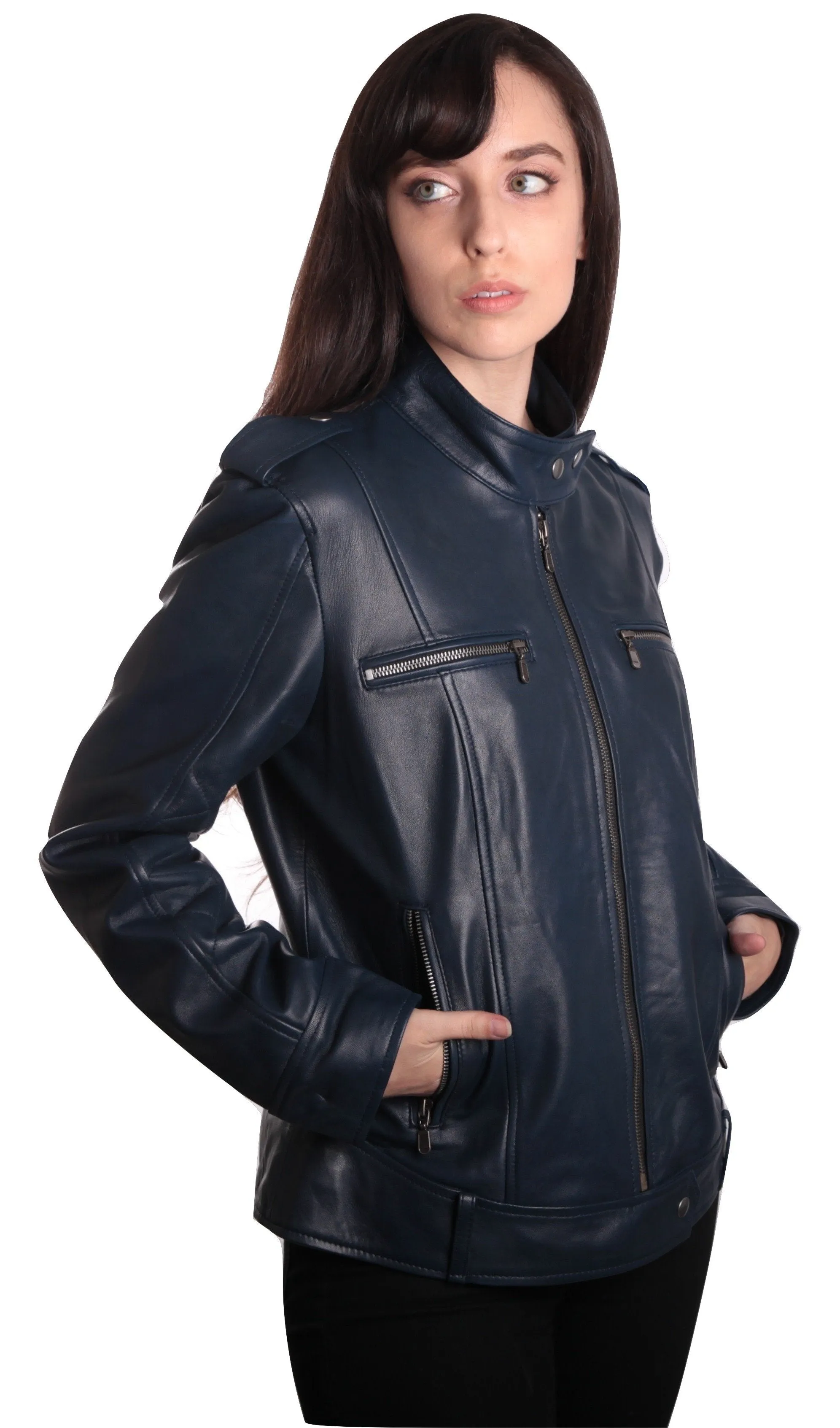 Womens Blue Supple Leather Jacket