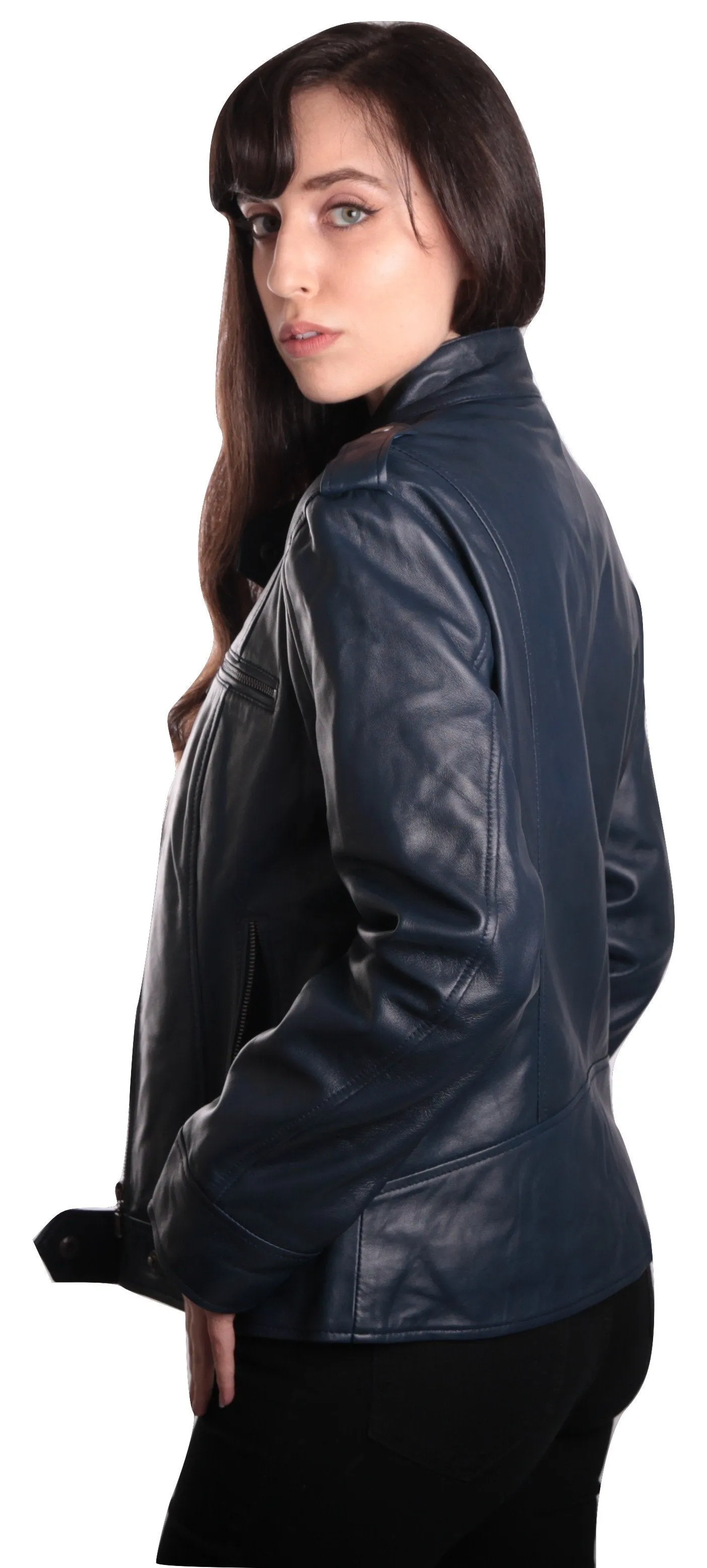 Womens Blue Supple Leather Jacket