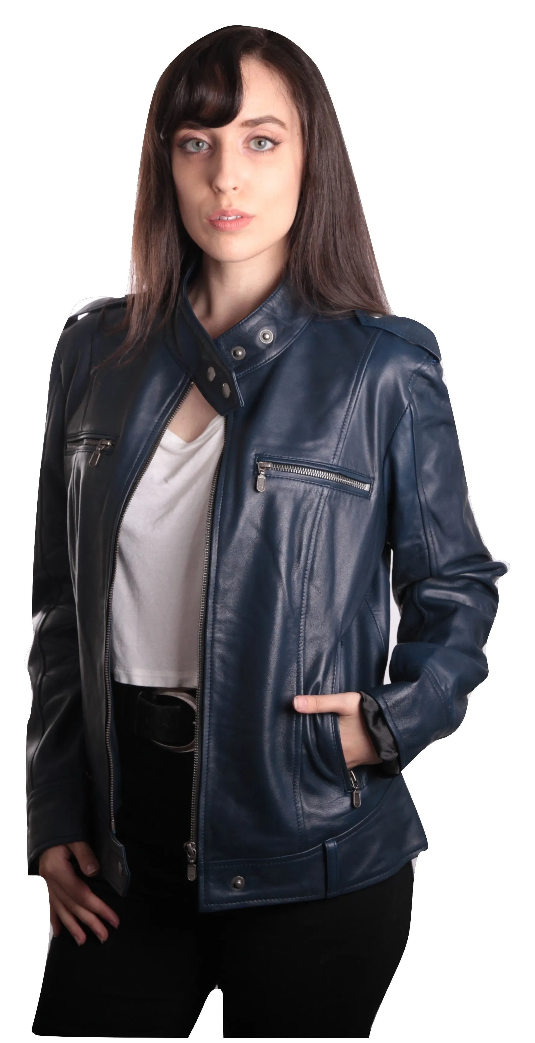 Womens Blue Supple Leather Jacket