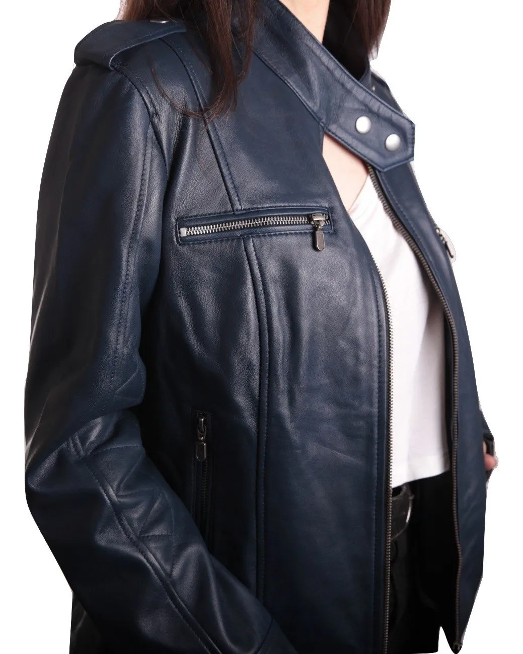 Womens Blue Supple Leather Jacket