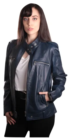 Womens Blue Supple Leather Jacket