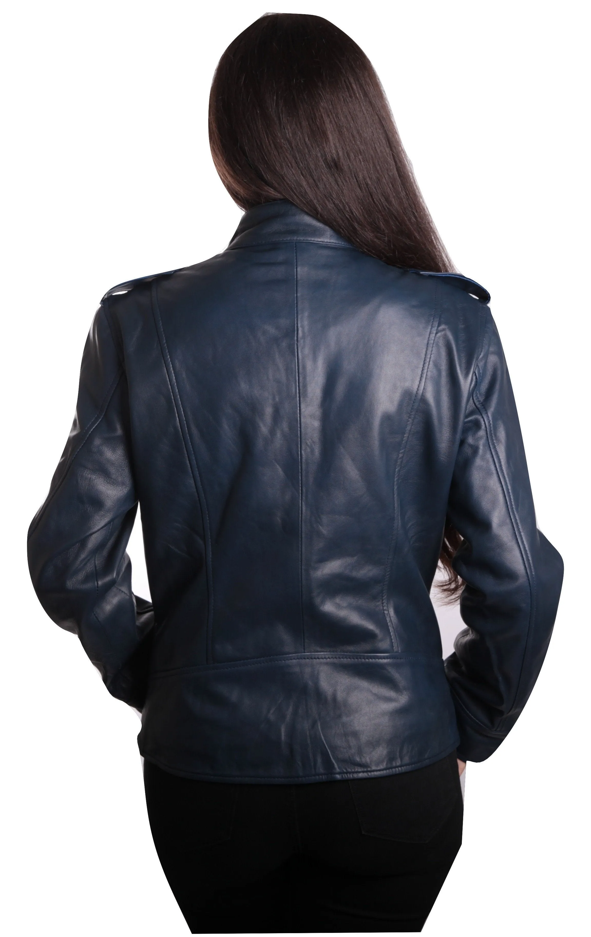 Womens Blue Supple Leather Jacket