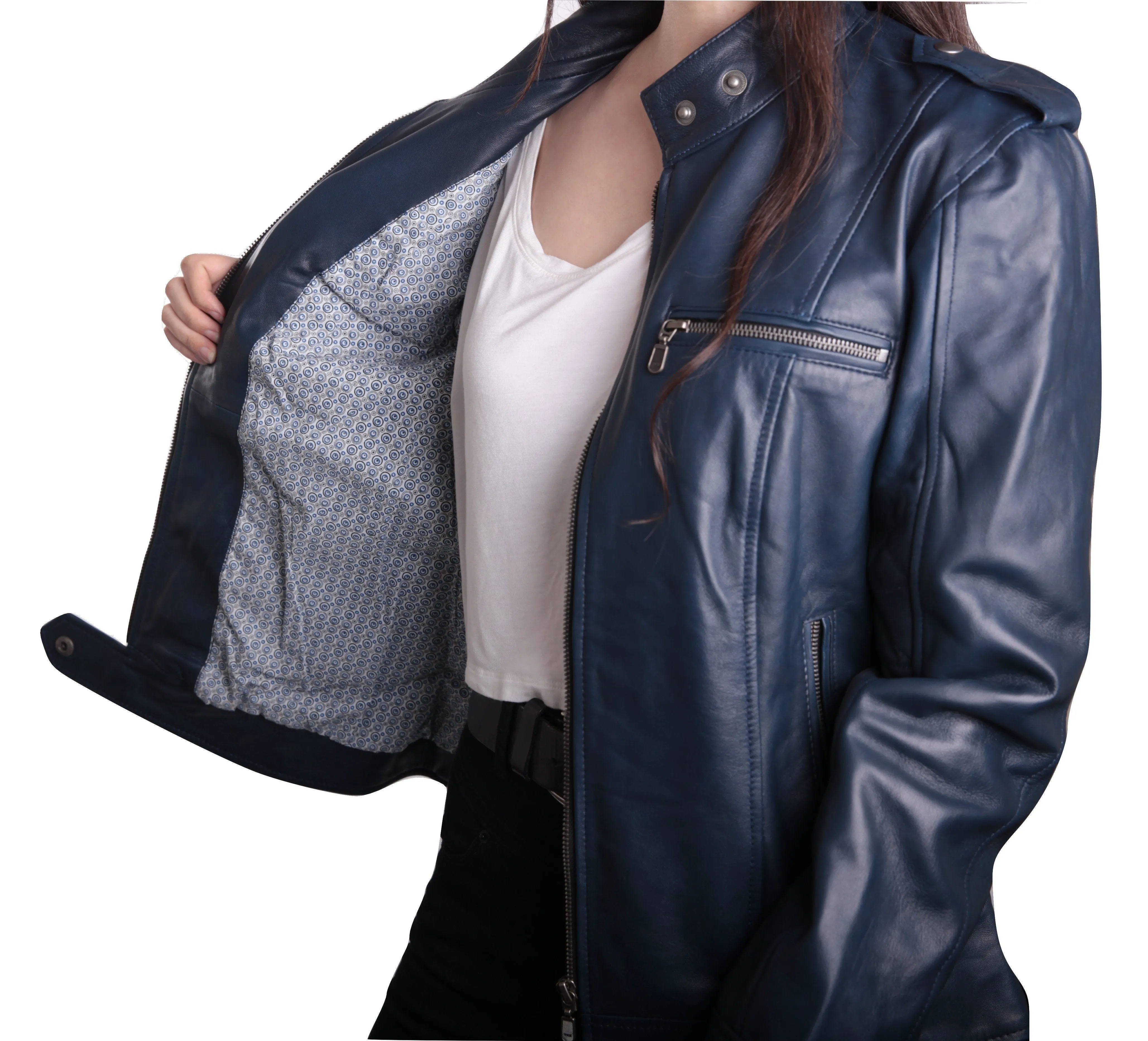 Womens Blue Supple Leather Jacket