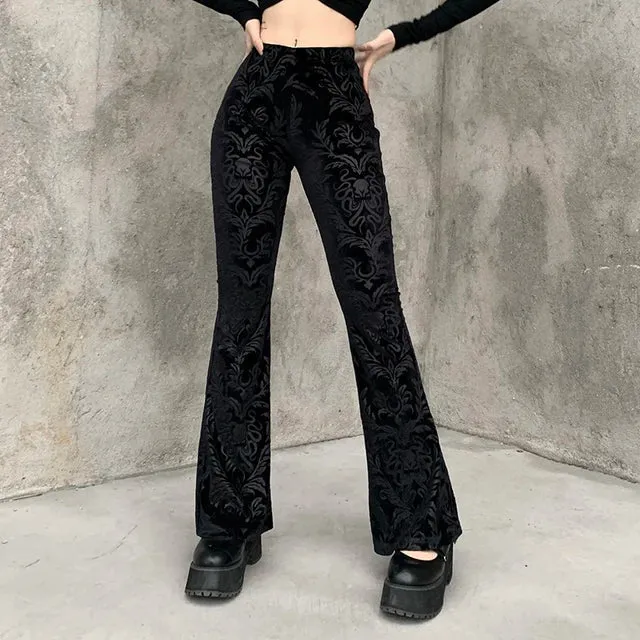 Women's Gothic Embossed Design Flared Pants