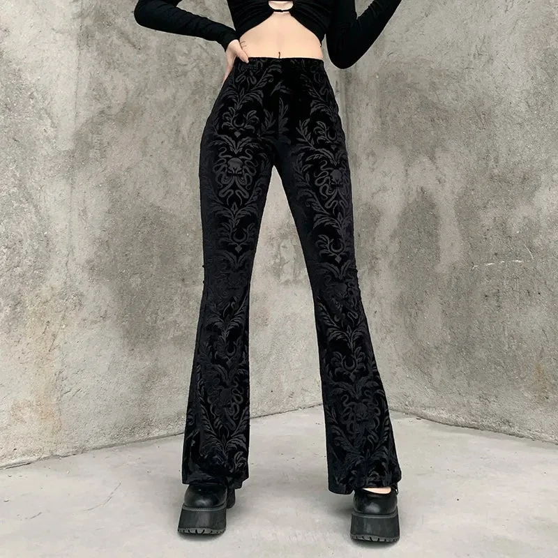 Women's Gothic Embossed Design Flared Pants