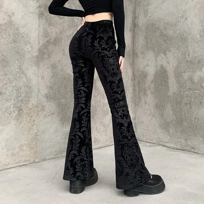 Women's Gothic Embossed Design Flared Pants
