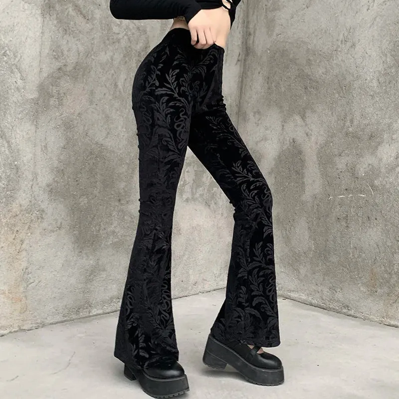 Women's Gothic Embossed Design Flared Pants