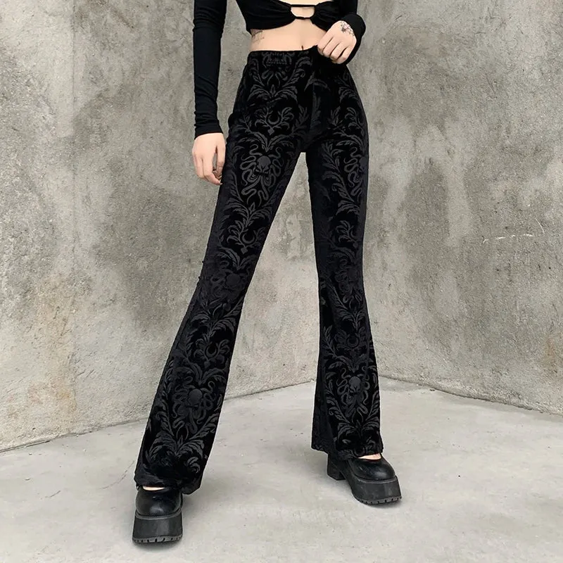 Women's Gothic Embossed Design Flared Pants