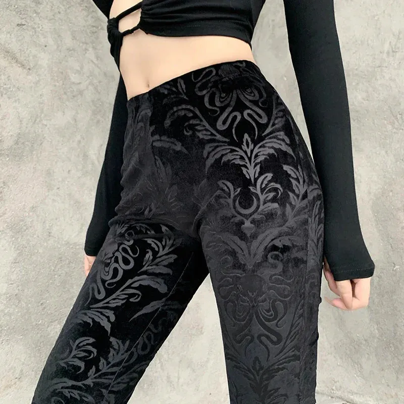 Women's Gothic Embossed Design Flared Pants