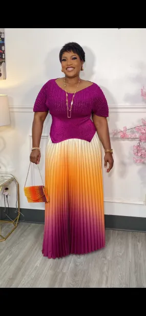 Women’s V-Neck Top with Pleated Skirt